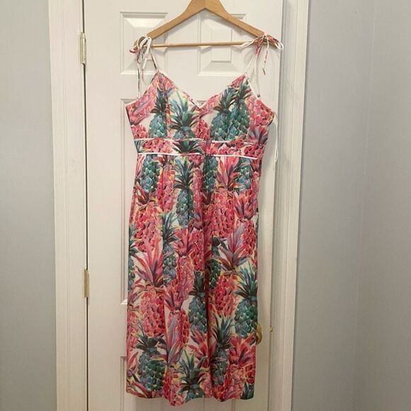 J. Crew Pineapple Sundress Size 14 100% Cotton Palm Beach Tropical Hawaiian - Picture 7 of 10